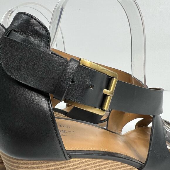GH Bass & Co Womens 10 Black Leather‎ Crisscross Strap Wedge Heel Renae Sandals - Picture 9 of 12